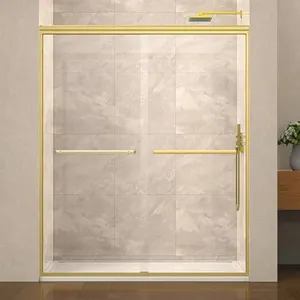 ENSO SENKA 56-60" W x 72" H Semi-Frameless Bypass Sliding Shower Door, Easy-to-Clean Treated Clear Tempered Glass, Brushed Gold