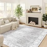 JINCHAN Area Rug 8x10 Rug Grey Vintage Floor Mat Indoor Thin Rug Floral Print Carpet Gray Foldable Rug Retro Accent Rug Farmhouse Non Slip Dining Room Living Room Bedroom Office