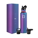 Camping & Hiking Hydration Canteens - 24oz 3 Lids (Narrow Straw/Spout Lid) Leak Proof Vacuum Insulated Stainless Steel - Hot & Cold Double Walled Sports Water Bottle