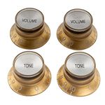 Musiclily Pro Inch Size Top Hat Bell Knobs 2 Tone 2 Volume Control Knobs for USA Les Paul SG Style Electric Guitar, Gold with Silver Reflector (Set of 4)