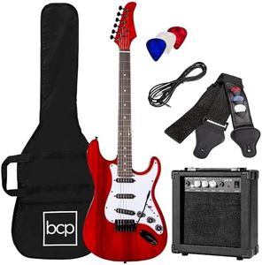 Best Choice Products 39in Full Size Beginner Electric Guitar Starter Kit w/Case, Strap, 10W Amp, Strings, Pick, Tremolo Bar - Cherry Red