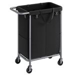 SONGMICS Laundry Basket on Wheels, 2-Compartment Laundry Hamper, 37 Gallons (140L), Removable Liner, Steel Frame with Handle, Large Linen Storage, 69 x 39 x 81 cm, Ink Black RLS004B01