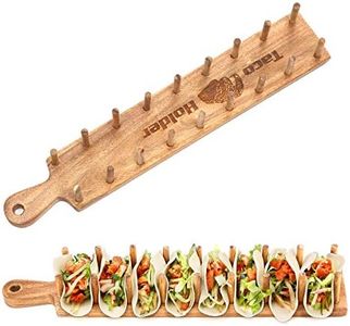 First Grade Acacia Wood Taco Holder Rack Tray Stand Up Holds 8 Soft or Hard Shell Tacos Also for Tortillas, Burritos