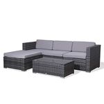 EVRE California Grey Outdoor Rattan Garden Furniture Conversation Set with Handwoven PE Wicker Sectional Sofa Glass Top Table Cushions for Patio Deck Conservatory