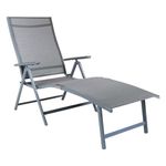 Charles Bentley Odyssey, Textilene Sun Lounger, 7 Position, Space Saving, Foldable, Lightweight, Durable Aluminium Frame, Armrests, Rip Resistant Fabric, Adjustable Backrest, Grey (180x61x94cm)