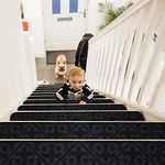 COSTWAY Non-Slip Carpet Stair Treads, 15 Pack Indoor Stair Runners Safety Rug with Reusable Adhesive, 76 x 20cm Stairs Cover Mats for Kids, Elders & Pets (Pattern Black)