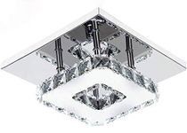 Modern LED Ceiling Lights Crystal Flush 21cm 12W 6000K Cold White Square Stainless Steel Mini Ceiling Lamp Crystal Chandelier Pendant Lighting Fixture for Bedroom,Kitchen,Living Room and Hallway