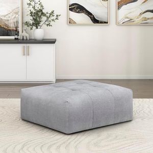 Lexicon 46 Inch Large Square-Ottoman with Casters, Modern Tufted Fabric Coffee Table Ottoman, Module Oversized Footstool, Mobile Padded Footrest for Sectional Sofas/Living Room/Apartment, Gray