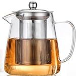 Glass Teapot Stovetop (950ml 32oz) BOWD Removable with Heat-Resistant Stainless Steel Tea Strainer, for Tea Coffee Water Carafe Can be Used in Microwave Oven Safe, Borosilicate Clear Tea Kettle