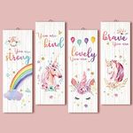 Chunful 4 Pcs Unicorn Rainbow Motivational Wall Hanging Sign for Girls Children Room Decor Art Inspirational Quotes Wood Plaque Bedroom Decorations for Baby Toddler Kids Teen, Multicolor