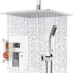 SR SUN RISE 12 Inches Ceiling Mounted Shower System CA-C1203 Rain Mixer Shower Faucet Set Ceiling Install Rainfall Shower Head Faucet Polished Chrome. Contain Shower Valve Body and Trim Kit