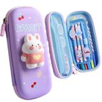 Onpalm Enterprise 3D Rabbit Pencil Box with Cute Rabbit Squishy for Boys for Girls and Kids for School 3D Embossed Pencil Zipper Pouch Storage Box Pencil case (Small Rabbit Purple)