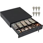 Cash Register Drawer for Point of Sale (POS) System with Removable Coin Tray, 5 Bill/6 Coin, 24V, RJ11/RJ12 Key-Lock, Media Slot, Black