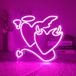 Pink Neon Sign Angel Demon Neon Signs Heart Neon Signs for Bedroom 14''x13’’ Acrylic Love Neon Sign Wedding Neon Light Sign for Wall Dcor Bar Living Room Valentine's Day Girl Gift Christmas Party