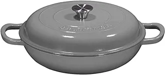 Bruntmor 3.8 Quart Enamel Cast Iron Dutch Oven with Handles and Lid - Versatile Cast Iron Skillet - Shallow Cookware Braising Pan for Casserole Dish - Crock Pot for Cooking and Serving - Gray