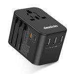 Destinio Universal Travel Adapter- 6-in-1 Fast (35W) Charging with PD, Type C & 3 USB Ports Universal Charger, International Travel Adapter, All-in-One Plug, Socket Adaptor for US, UK & Europe