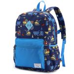 Kasqo Toddler Kids Backpack, Little Boys Water Resistant Lightweight Preschool Daycare Daypack Bookbag School Bag with Chest Strap Blue Cars