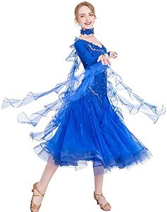 ROYAL SMEELA Women’s Ballroom Dance Dress Modern Waltz Tango Dancing Clothes Long Sleeve Competition Performance Dance Dress, Dark Blue, Medium