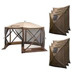 CLAM Quick-Set Escape 11.5 x 11.5 Ft Portable Pop-Up Outdoor Camping Screen Tent 6-Sided Canopy Shelter w/Carry Bag & 6 Sun and Wind Panels, Brown