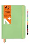 NEORAH — A5 Plain Classic Notebook -110 Gsm (210x148mm) -Hardcover Unruled Journal| Includes Silk Book Marks | BackPocket |Sticker Label |Journal Box- Office Notebook Journal 160pages | Completely HANDMADE (LIGHT GREEN)