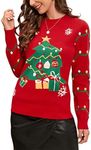 KOJOOIN Women's Ugly Christmas Cardigans Button Down Open Front Knit Pullover Holiday Vacation Long Sleeve Cardigan Sweaters, Christmas Tree-red, XX-Large