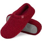 HomeTop Women's Fuzzy Curly Fur Memory Foam Loafer Slippers Bedroom House Shoes with Polar Fleece Lining (4.5, Wine Red)