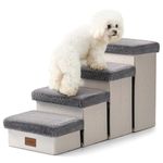 COZY KISS Pet Stair for Small Dogs with Storage, 18" H Foldable Dog Ramp with Soft Leakproof Cover, Older Cat Steps for Couch Sofa Bed, Lightweight, Comfort, 33x13x17.7 inch, 4 Tiers, Grey