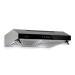 Klarstein Purista - Extractor Hood, Substructure Hood, Extractor Hood, 60 cm Wide, Stainless Steel, Wall Mounting, Halogen Lighting, 186 m³ / h Exhaust Air Rate, Hinged Clear Glass Panel - Black