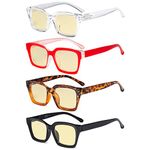 Eyekepper 4 Pack Ladies Computer Glasses Oversized Square Design Blue Light Filter Readers Yellow Tinted +2.50