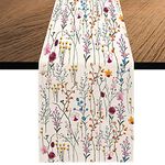 Watercolor Wild Flowers Table Runner, Seasonal Summer Colorful Flowers Holiday Kitchen Dining Table Decoration for Home Party Decor 13 x 70 Inch