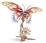 Ugears Butterfly 3D Mechanical Model, Self-Assembling DIY Craft Project for Teens, Wooden Miniature Construction Set, Brainteaser Puzzles for Adults, Animated Kinetic Sculpture Models to Build