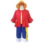 Xinchangda Monkey D. Luffy Cosplay Costume Anime Uniform Halloween Carnival Cosplay Monkey D. Luffy Shirt and Pants with Straw Hat Full Set for Men