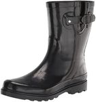 Western Chief Women Solid Mid Height Waterproof Rain Boot, Black Gloss, 9