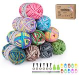 ilauke 12 x 25g Knitting Yarn Kit, Double Knitting Wool Crochet, Acrylic Yarn Beginners, Crochet Yarn Packs Blankets Crafts DollsHooks & 10 Marker Pins & 2 Needles & 6 Doll Eyes