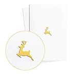 Set of 2 Christmas Cards, Elegant with Reindeer in Gold Foil Embossing, Card for Christmas, E50