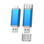 JUANWE USB Type-C Flash Drive 128GB, [2 Pack Blue] 2 in 1 USB C Drive Dual Drive USB 3.0 Thumb Drive Memory Stick for Tablet PC Android Telephone (Samsung, Huawei, Honor, Xiaomi)