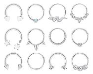 MILACOLATO 16G Septum Rings Stainless Steel Septum Clicker Hinged Lip Nose Rings Hoop Silver 8mm CZ Star Heart Cartilage Tragus Helix Earrings Daith Conch Piercing Jewellery For Women