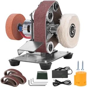 Junchamp Mini Electric Belt-Sander Knife-Sharpener Sanding Machine - Small Bench Grinder Kit 7 Speed Adjustable Power Polisher DIY Polishing Grinding Tool For Metal Wood DIY Craft Jewelry