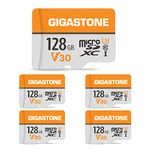 Gigastone 128GB 5-Pack Micro SD Card, 4K UHD Video, Surveillance Security Cam Action Camera Drone Professional, 95MB/s Micro SDXC UHS-I A1 Class 10