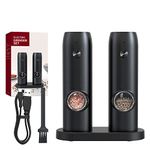 CIRCLE JOY Electric Pepper Grinder Mills, USB Rechargeable Salt and Pepper Set with Charging Base, Ceramic Grind and Adjustable Coarseness, Automatic Grinder for Home, Kitchen