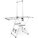 COSTWAY Folding Clothes Drying Rack, Gullwing Clothes Airer Dryer Rack with Adjustable Height, High Hanger, Side Clips & Shoe Holders, Outdoor Indoor 3-Tier Laundry Rack Stand