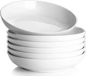 DOWAN Pasta Bowls 32oz, Large Salad Bowls, White Soup Bowls Set of 6, Porcelain Pasta Serving Bowls, 8.5 inch Wide Shallow Bowls Plates, For Family and Individual Daily Use