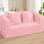 Cansunna Folding Bean Bag Chair,3-in-1 Bean Bag Couch Faux Fur Floor Sofa Large Foam Beanbag Convertible Bean Bag Sofa Bed with Pillow for Adults(Pink, Large)