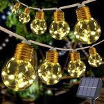 iShabao Solar String Lights Outdoor Garden 8M/26FT 160 LED Hemp Rope Solar Festoon Lights with 16pcs G50 Bulbs, Solar String Lights Waterproof for Backyard, Patio, Garden, Bistro, Party (Warm White)