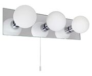 Long Life Lamp Company Opaque 3 Mini Globe Bathroom Mirror Light with Pull Cord Wall Mounted IP44 H3053