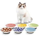 Ceramic Cat Bowls Cat Dishes - Fairy Tales Colorful Cat Bowl Set of 6 - Cat Feeding Bowls with Non Slip Mat - 5.75" Shallow Wide Cat Food Plate Whisker Friendly - Microwave Dishwasher Safe - 8.5 oz