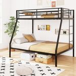 DORTALA Twin Over Full Bunk Bed, Metal Bunk Bed Frame with Ladder, Safety Rail & Steel Slats, Space-Saving Bunk Beds for Kids Teens Adults, Noise Free for Dorm Bedroom, No Box Spring Needed, Black