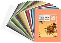 Golden State Art Pack of 50 Mixed Colors Pre-Cut 11x14 Picture Mat for 8x10 Photo with White Core Bevel Cut Mattes Sets. Includes 50 High Premier Acid Free Mats & 50 Backing Board & 50 Clear Bags