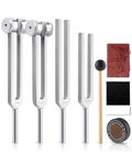 Tuning Forks for Healing Set-128Hz, 136.1Hz, 256Hz, 384Hz Weighted & Unweighted with Activator & Pouch-Complete Sound Therapy Kit for Chakra Balancing, Yoga, Meditation, Stress Relief & Energy Healing