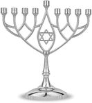 Traditional Classic Geometric Hanukkah Menorah 9" Silver Plated Chanukah Candle Minorah Fits Standard Hanukah Candles by Zion Judaica